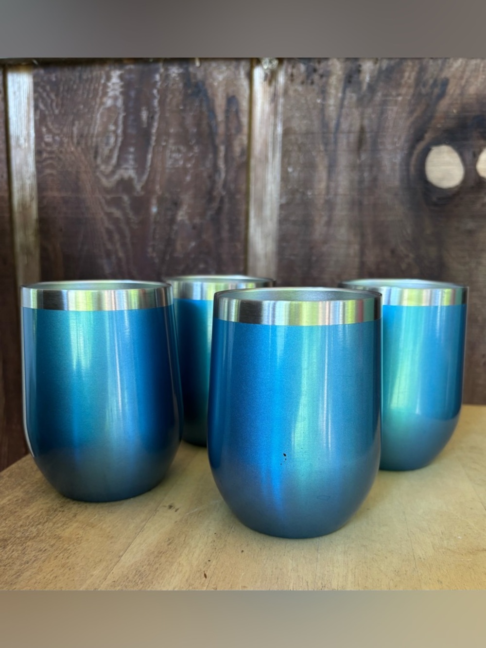 Blue Stainless Steel Insulated Wine Tumblers - Set of 4